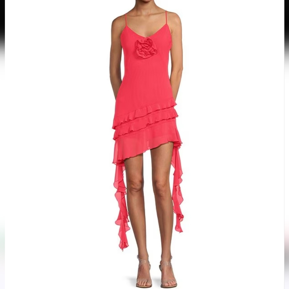 Gianni Bini Belle Rosette Sweetheart Neck Sleeveless Ruffle Mini Dress 10